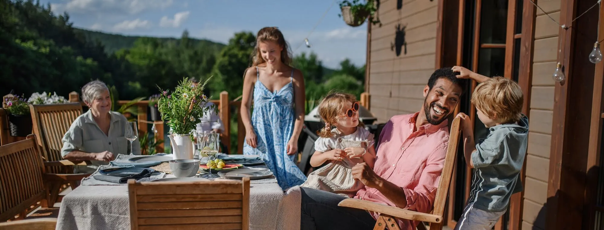 happy family together with their grandparents